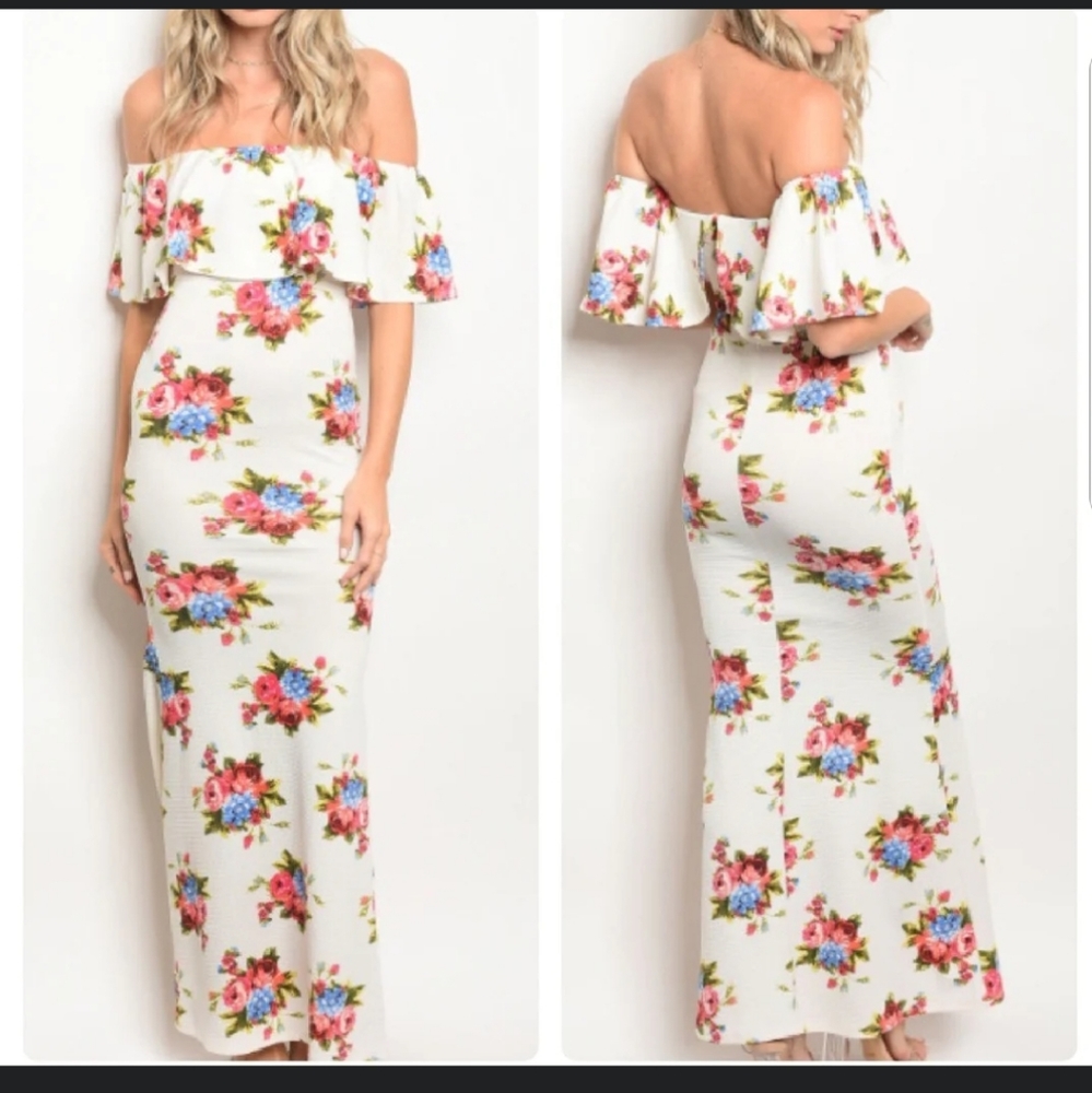White off shoulder floral maxi